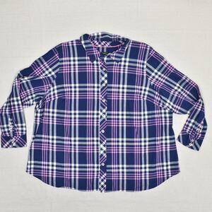 Talbots Women's Button Up Top Plaid Long Sleeve Cotton Blend Purple Size 3Xp